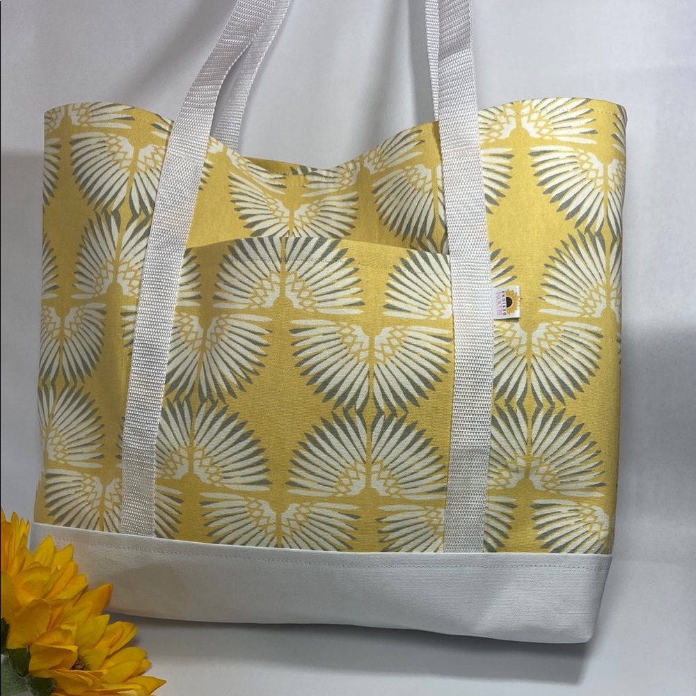 Golden Yellow & White Wings Floral Tote Bag